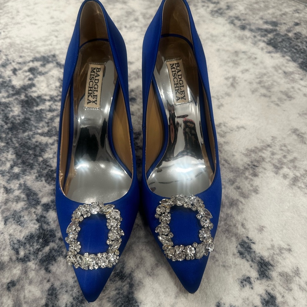 Badgley Mischka Royal Blue Heels with Crystal Embellishments